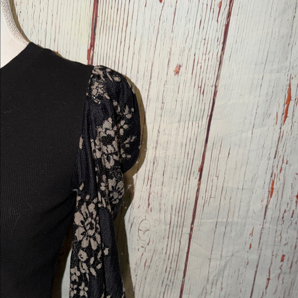 Dolan Black Blouse with Floral Sleeves - Picture 2 of 3